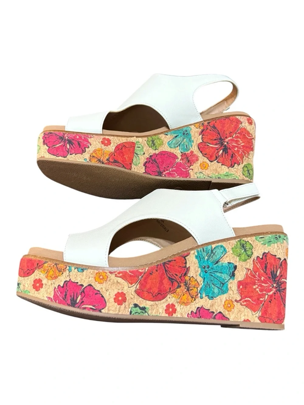 Corkys Freddy White Floral Cork Platform Sandals Size 10 NIB